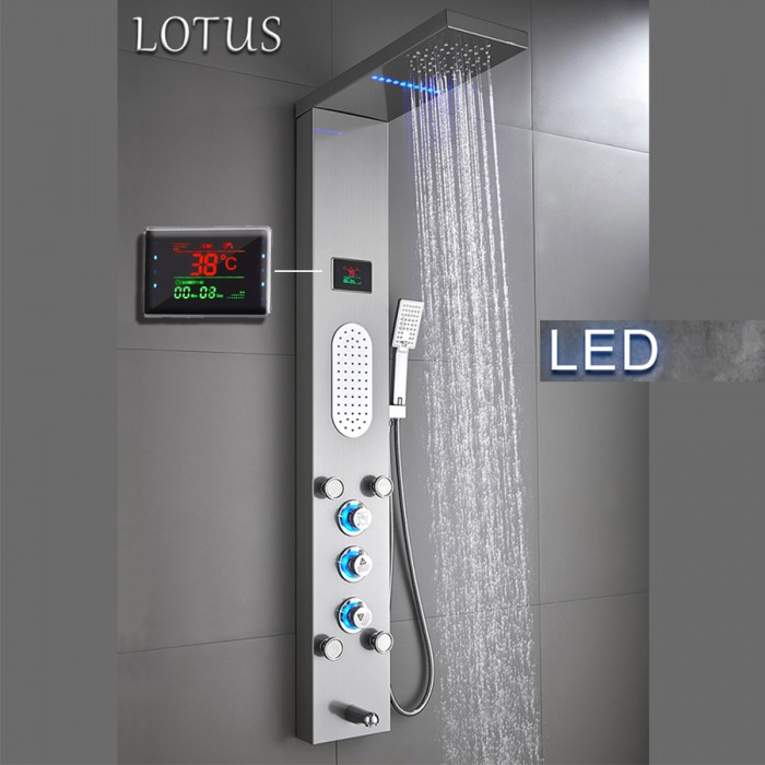 ΣΤΗΛΗ ΝΤΟΥΣ ΥΔΡΟΜΑΣΑΖ LOTUS® INOX 304 ΜΕ LED & ΨΗΦΙΑΚΗ ΟΘΟΝΗ 8 ΕΞΟΔΩΝ - ΔΩΡΕΑΝ ΜΕΤΑΦΟΡΙΚΑ